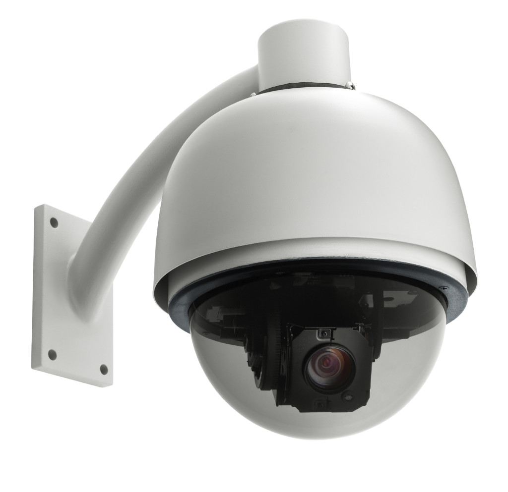 surveillance camera isolated on white background, studio shot
